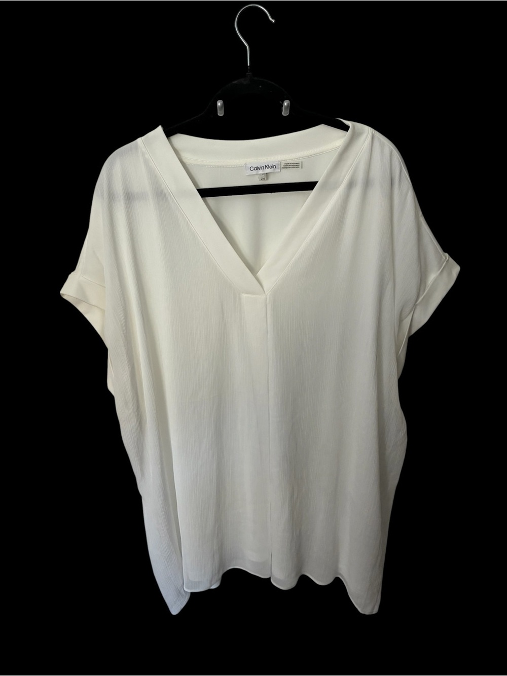 284 CALVIN KLEIN Cream V-Neck Short Sleeve Blouse